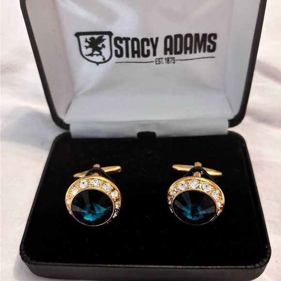 Stacy Adams Gold and Teal Cufflinks - Picture 1 of 3